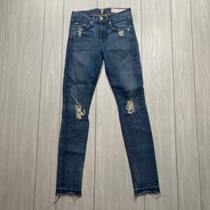 Rag & Bone Denim Women's Distressed Raw Ankle Blue Capri Jeans Size 24